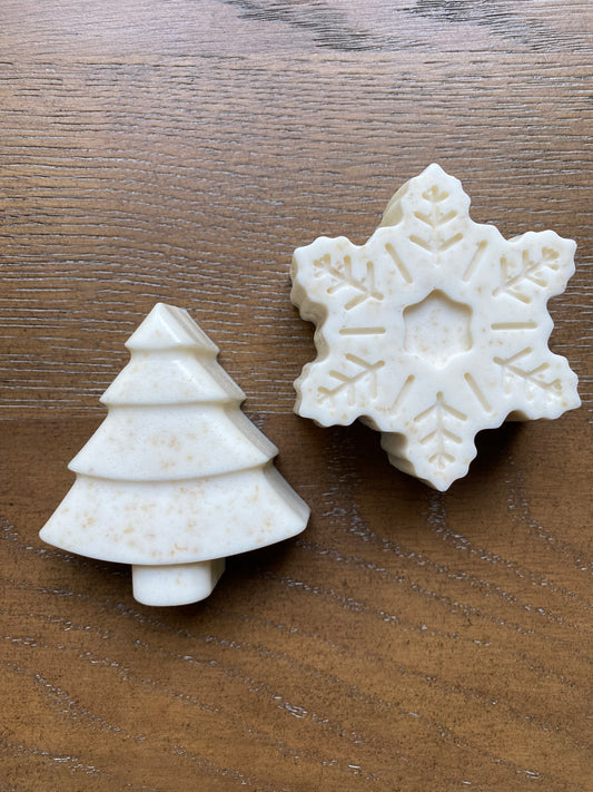 Oatmeal Shea Butter Soaps Snowflake and Tree set of 2 - Oatmeal milk-n-honey