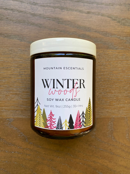 Winter Woods 9 oz amber jar soy wax candle